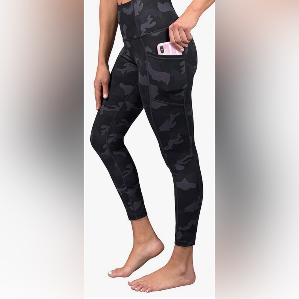 NWT- Womens Yogalicious Lux Camo Black High Waisted Ankle Length Leggings